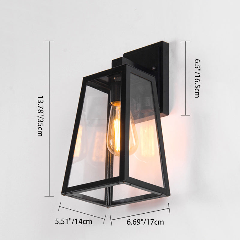 Iron Glass Lantern-Style Trapezoid 1-Light Wall Sconce Lamp