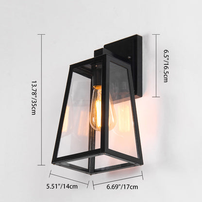 Iron Glass Lantern-Style Trapezoid 1-Light Wall Sconce Lamp