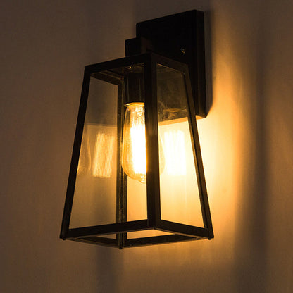 Iron Glass Lantern-Style Trapezoid 1-Light Wall Sconce Lamp