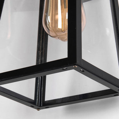 Iron Glass Lantern-Style Trapezoid 1-Light Wall Sconce Lamp