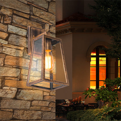 Iron Glass Lantern-Style Trapezoid 1-Light Wall Sconce Lamp