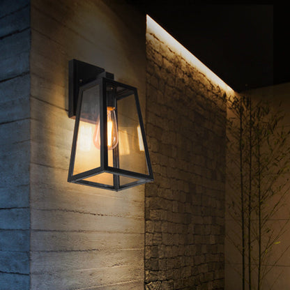 Iron Glass Lantern-Style Trapezoid 1-Light Wall Sconce Lamp
