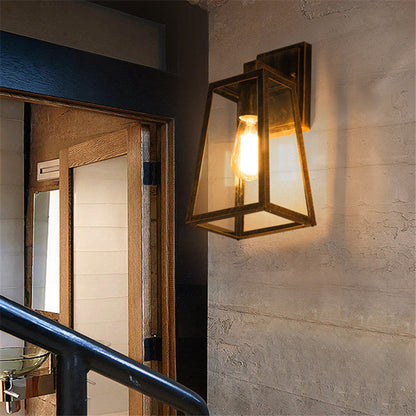 Iron Glass Lantern-Style Trapezoid 1-Light Wall Sconce Lamp
