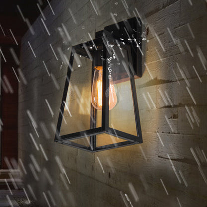Iron Glass Lantern-Style Trapezoid 1-Light Wall Sconce Lamp