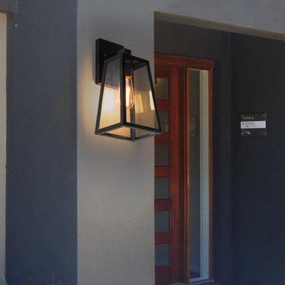 Iron Glass Lantern-Style Trapezoid 1-Light Wall Sconce Lamp