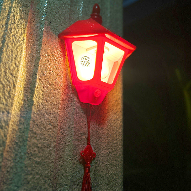 Chinese Fu Character Cone 1-Light Solar Wall Sconce Lamp