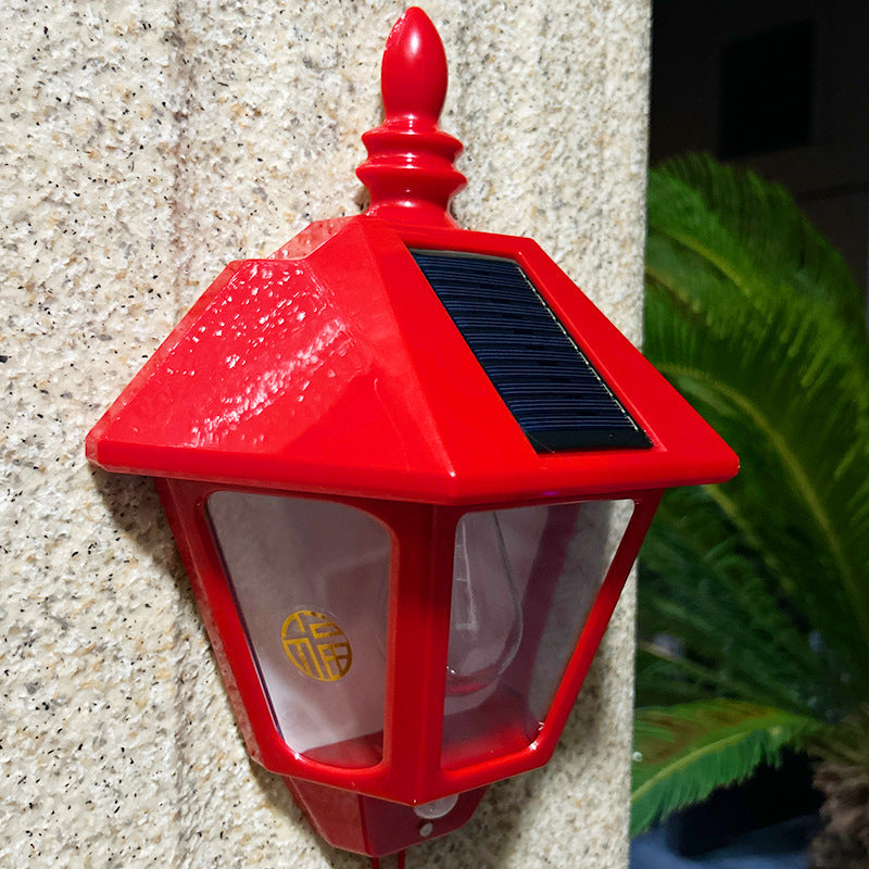 Chinese Fu Character Cone 1-Light Solar Wall Sconce Lamp