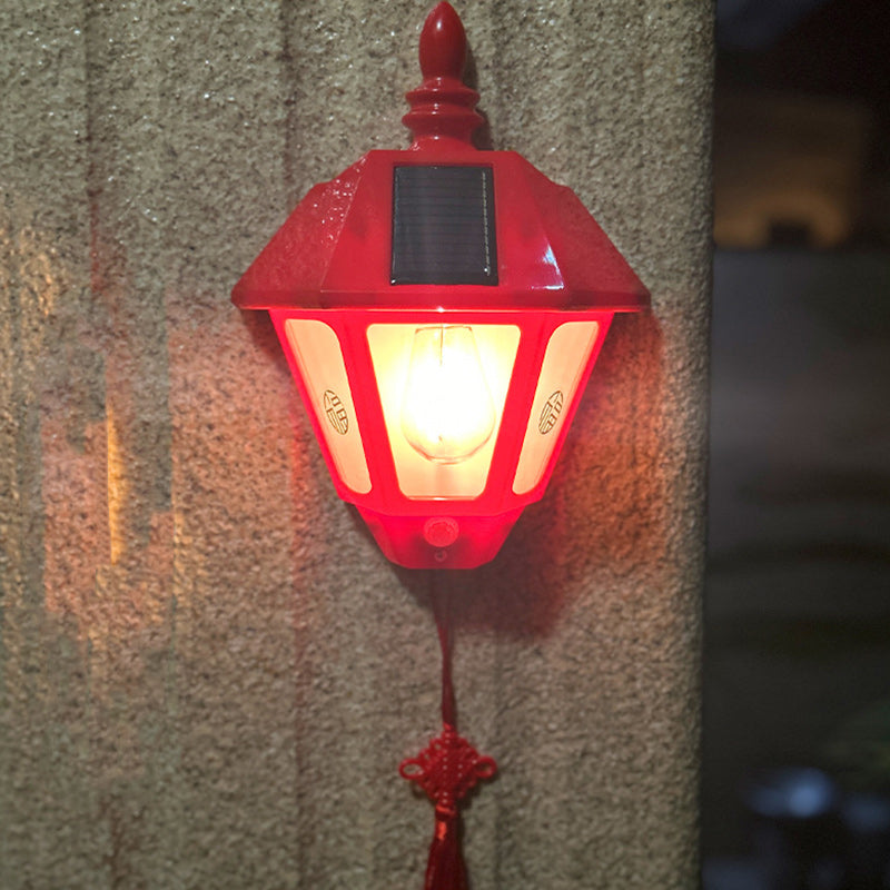 Chinese Fu Character Cone 1-Light Solar Wall Sconce Lamp