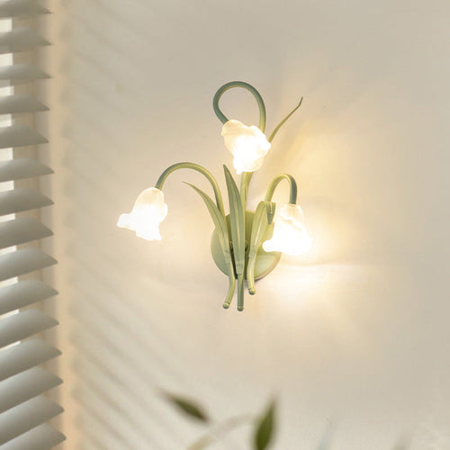 French Glass Iron Rose Leaf 3-Light Wall Sconce Lamp