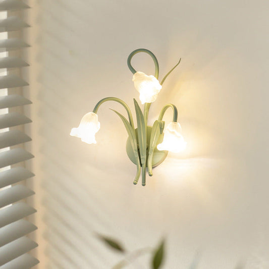French Glass Iron Rose Leaf 3-Light Wall Sconce Lamp