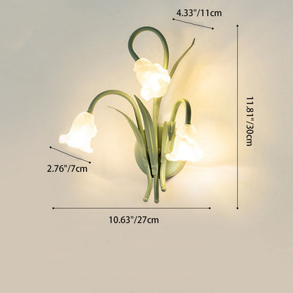French Glass Iron Rose Leaf 3-Light Wall Sconce Lamp