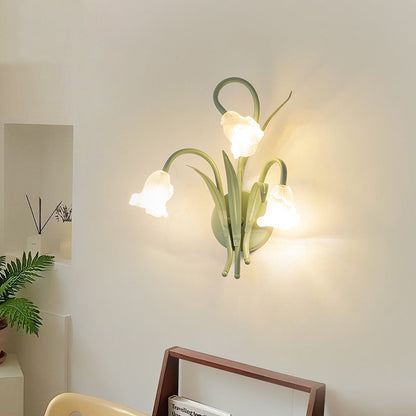 French Glass Iron Rose Leaf 3-Light Wall Sconce Lamp