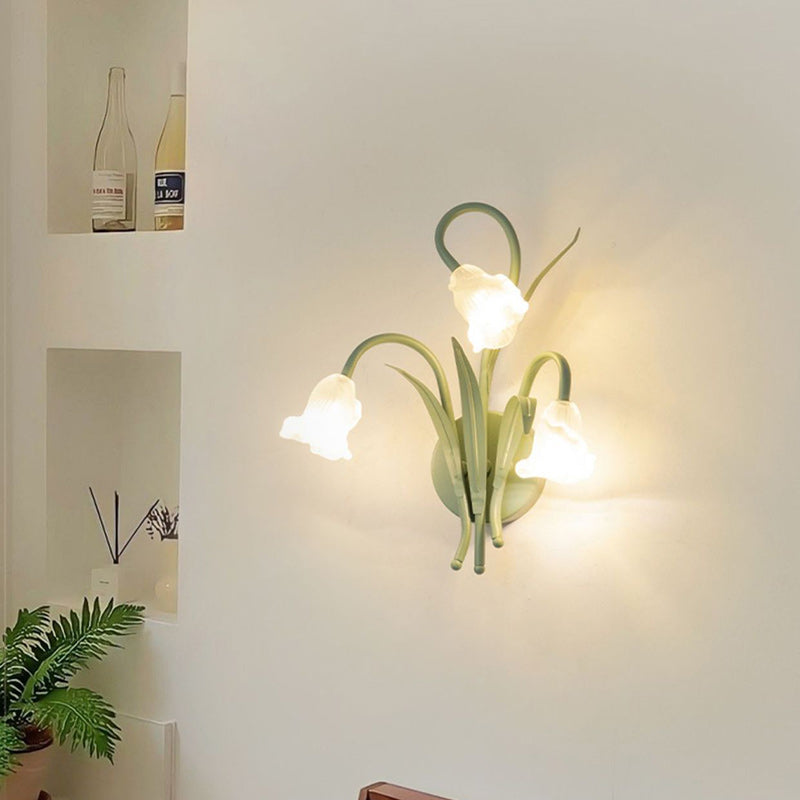 French Glass Iron Rose Leaf 3-Light Wall Sconce Lamp