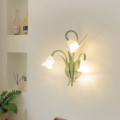 French Glass Iron Rose Leaf 3-Light Wall Sconce Lamp
