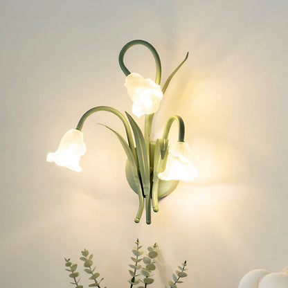 French Glass Iron Rose Leaf 3-Light Wall Sconce Lamp