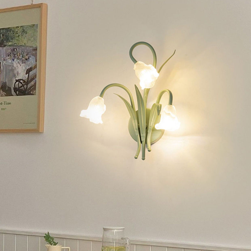 French Glass Iron Rose Leaf 3-Light Wall Sconce Lamp