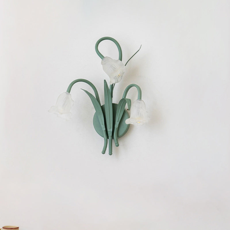 French Glass Iron Rose Leaf 3-Light Wall Sconce Lamp