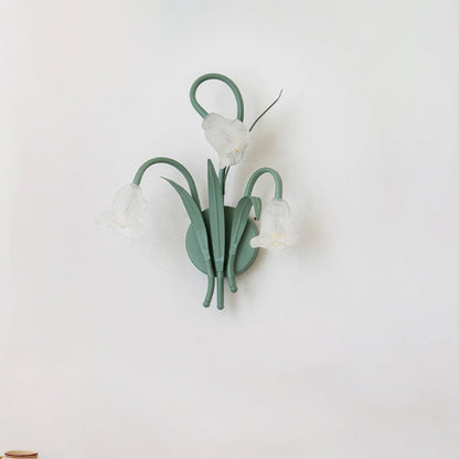 French Glass Iron Rose Leaf 3-Light Wall Sconce Lamp