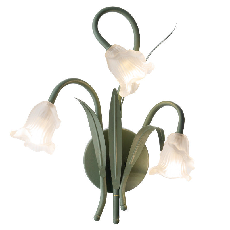 French Glass Iron Rose Leaf 3-Light Wall Sconce Lamp