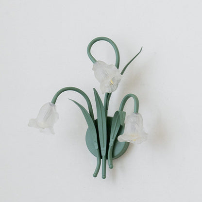 French Glass Iron Rose Leaf 3-Light Wall Sconce Lamp