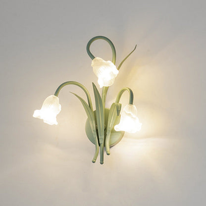 French Glass Iron Rose Leaf 3-Light Wall Sconce Lamp