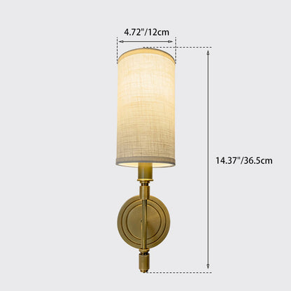 Linen Brass Round Cylindrical 1-Light Wall Sconce Lamp