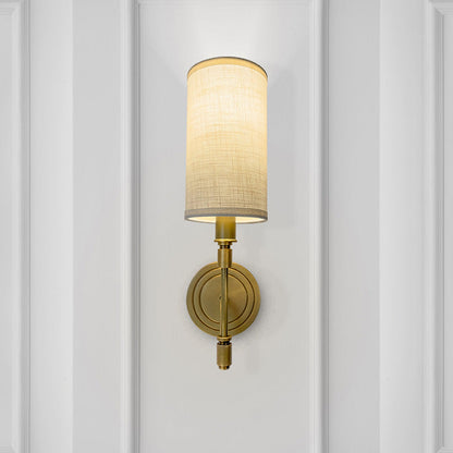 Linen Brass Round Cylindrical 1-Light Wall Sconce Lamp