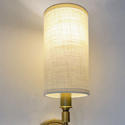 Linen Brass Round Cylindrical 1-Light Wall Sconce Lamp