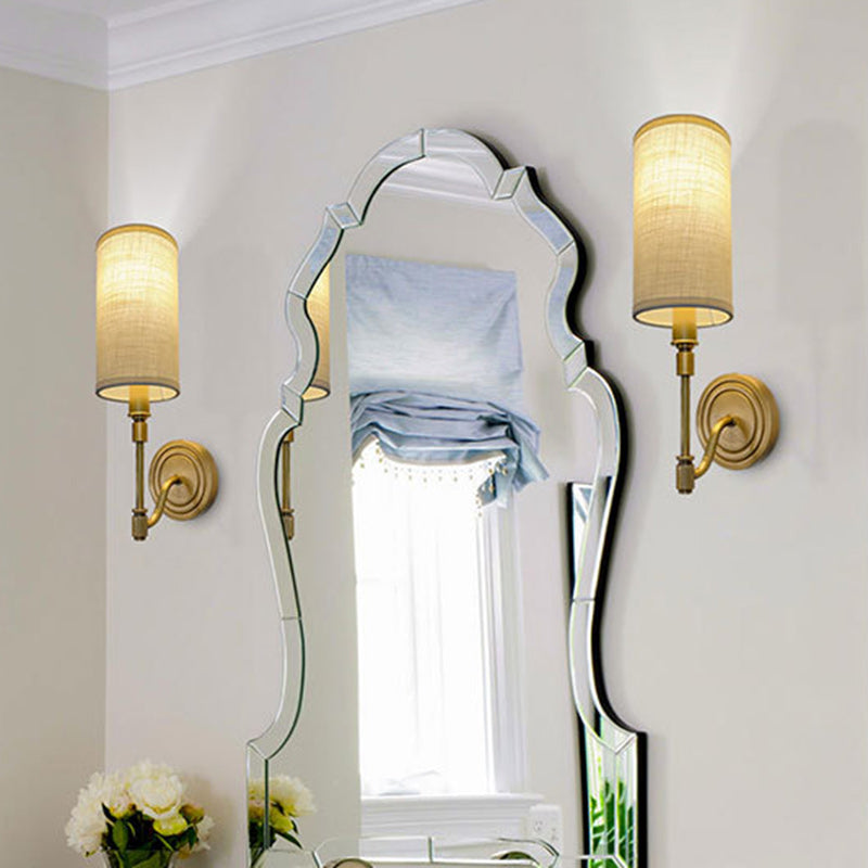 Linen Brass Round Cylindrical 1-Light Wall Sconce Lamp