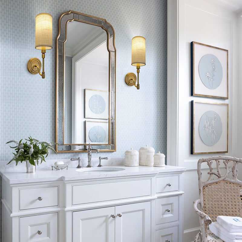 Linen Brass Round Cylindrical 1-Light Wall Sconce Lamp