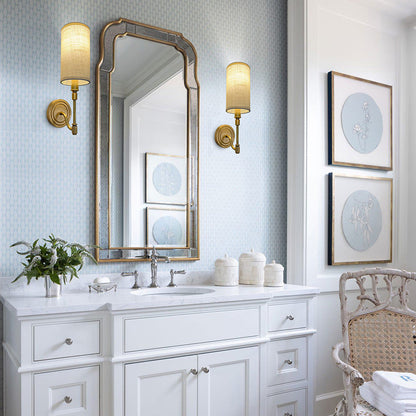 Linen Brass Round Cylindrical 1-Light Wall Sconce Lamp