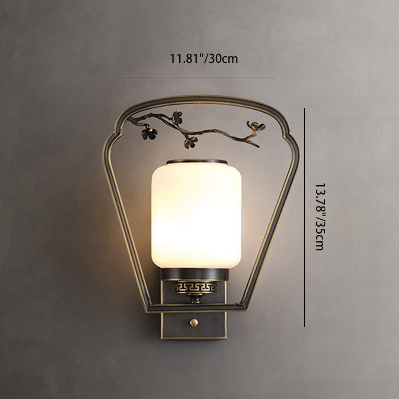 Chinese Fan-Shaped Elliptical 1-Light Wall Sconce Lamp