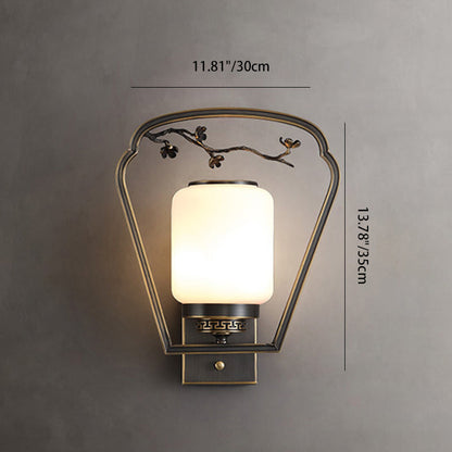 Chinese Fan-Shaped Elliptical 1-Light Wall Sconce Lamp
