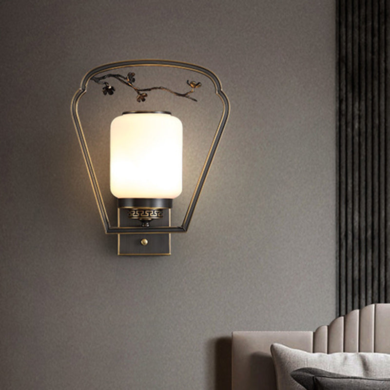 Chinese Fan-Shaped Elliptical 1-Light Wall Sconce Lamp