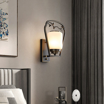 Chinese Fan-Shaped Elliptical 1-Light Wall Sconce Lamp