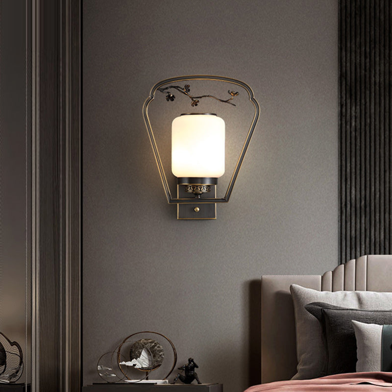 Chinese Fan-Shaped Elliptical 1-Light Wall Sconce Lamp