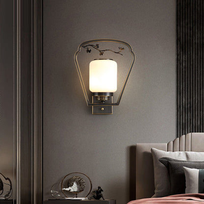 Chinese Fan-Shaped Elliptical 1-Light Wall Sconce Lamp