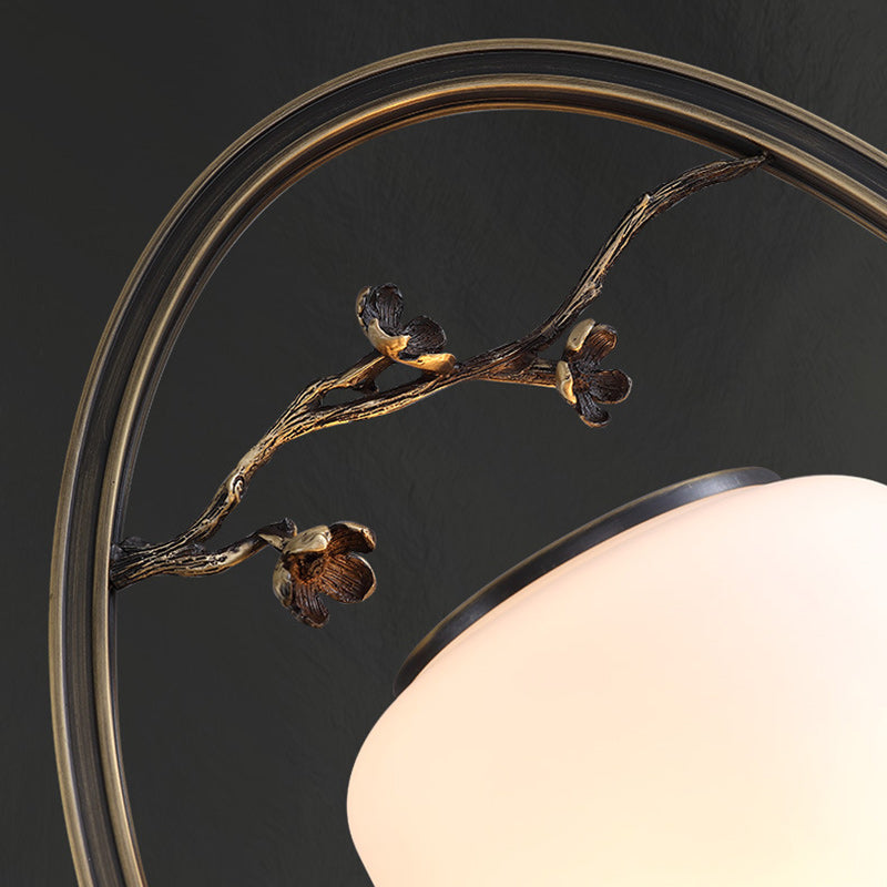 Chinese Fan-Shaped Elliptical 1-Light Wall Sconce Lamp
