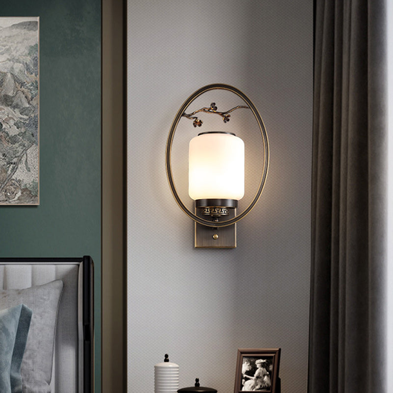 Chinese Fan-Shaped Elliptical 1-Light Wall Sconce Lamp