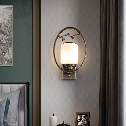 Chinese Fan-Shaped Elliptical 1-Light Wall Sconce Lamp