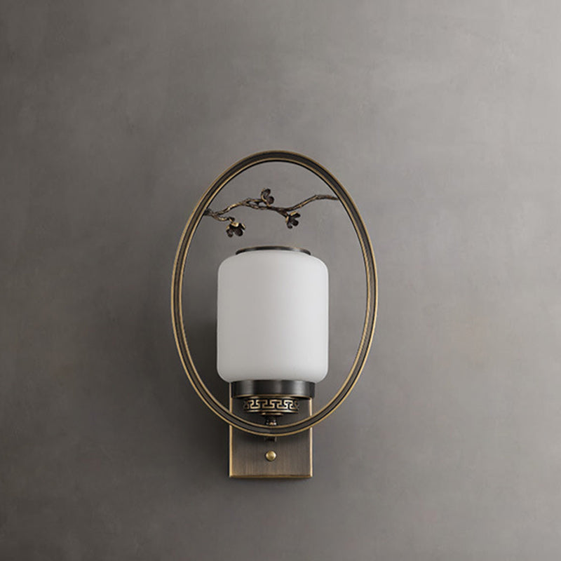 Chinese Fan-Shaped Elliptical 1-Light Wall Sconce Lamp