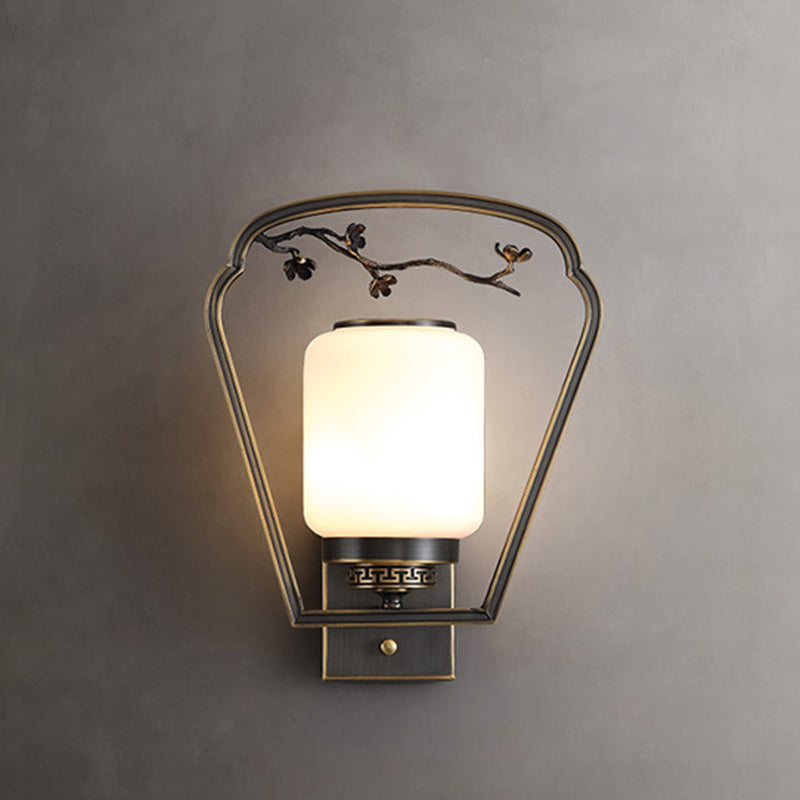 Chinese Fan-Shaped Elliptical 1-Light Wall Sconce Lamp