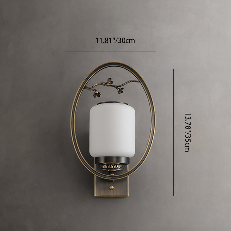 Chinese Fan-Shaped Elliptical 1-Light Wall Sconce Lamp