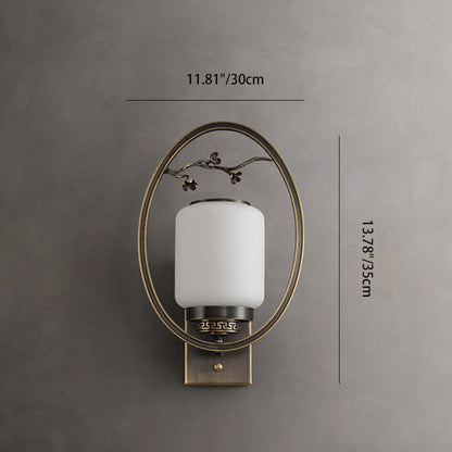 Chinese Fan-Shaped Elliptical 1-Light Wall Sconce Lamp