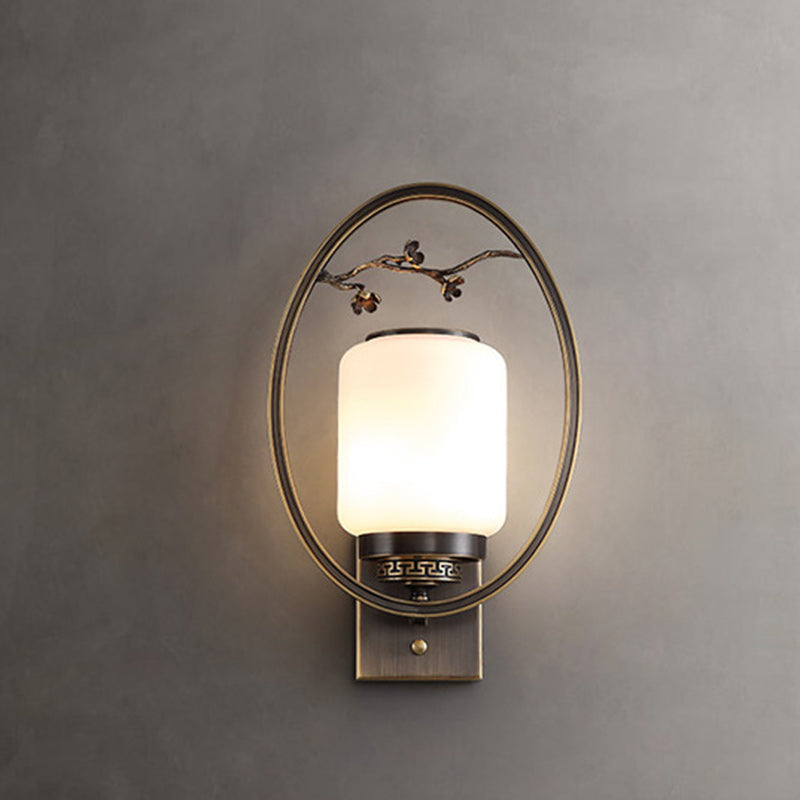 Chinese Fan-Shaped Elliptical 1-Light Wall Sconce Lamp