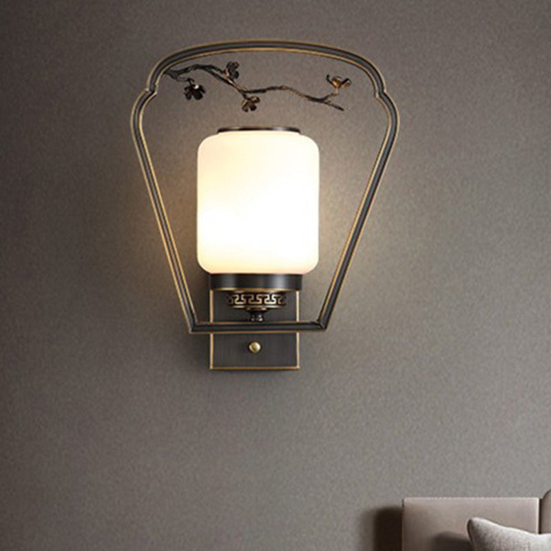 Chinese Fan-Shaped Elliptical 1-Light Wall Sconce Lamp