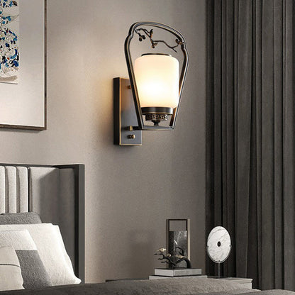 Chinese Fan-Shaped Elliptical 1-Light Wall Sconce Lamp
