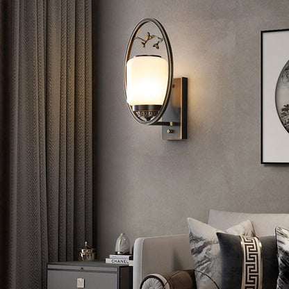 Chinese Fan-Shaped Elliptical 1-Light Wall Sconce Lamp