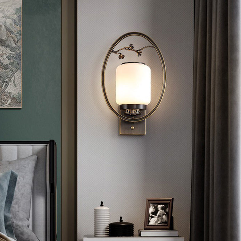 Chinese Fan-Shaped Elliptical 1-Light Wall Sconce Lamp