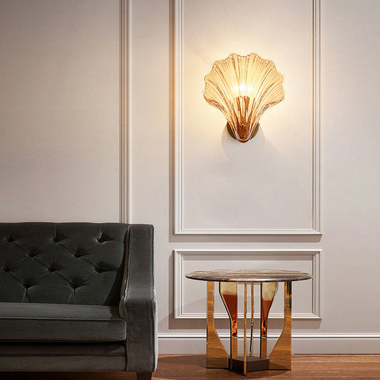 Glass Iron Shell-Shaped Round 1-Light Wall Sconce Lamp